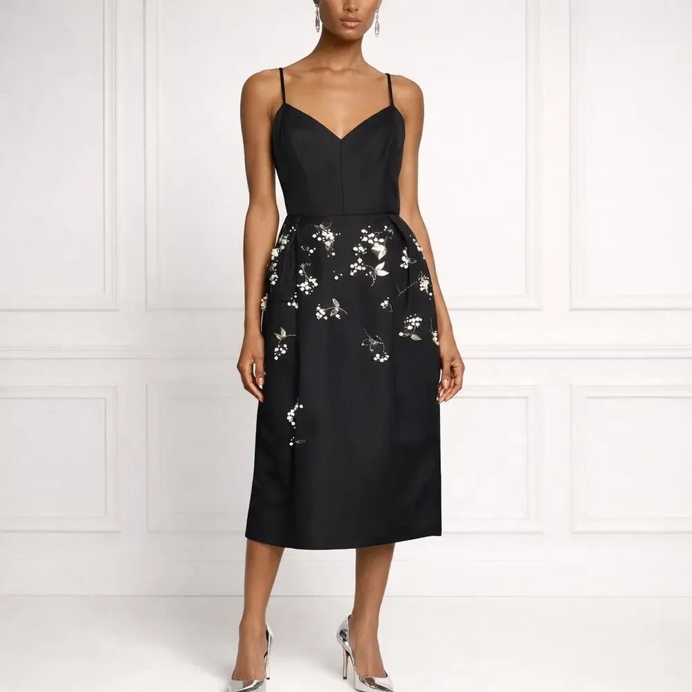 NWT: Carolina Herrera Embellished Pleated Silk-Faille Midi Dress - Picture 1 of 14